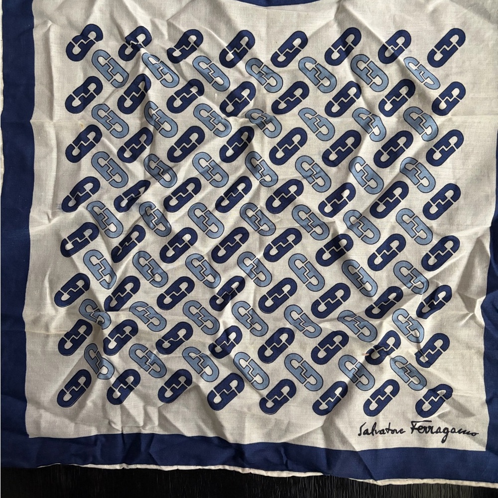 Salvatore Ferragamo Navy and White Signature Scarf
